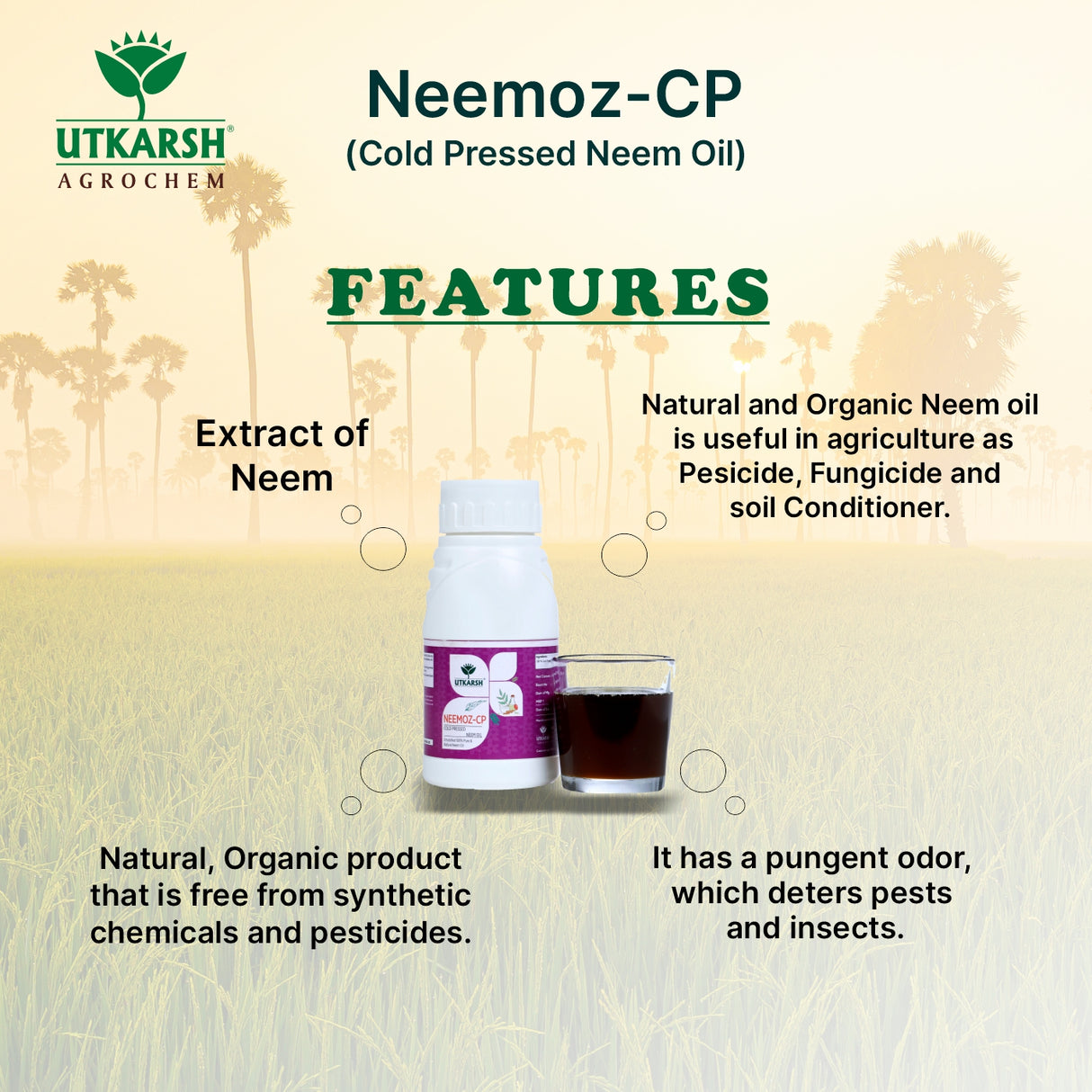 Neemoz C.P. Cold Pressed Neem Oil | 1500 PPM Azadirachtin EC 0.15% W/W Organic Bio-Insecticide | Effective Broad-Spectrum Pest Control for Vegetables, Fruits, Cotton, Rice & Plants