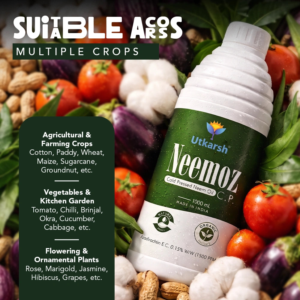 Neemoz - CP Cold Pressed Neem Oil | 1500 PPM Azadirachtin EC 0.15% W/W Organic Bio-Insecticide | Effective Broad-Spectrum Pest Control for Vegetables, Fruits, Cotton, Rice & Plants