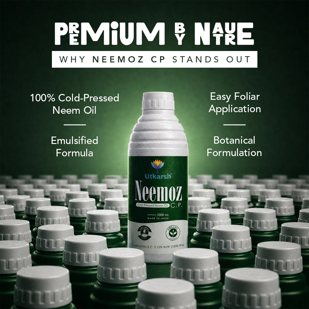 Neemoz - CP Cold Pressed Neem Oil | 1500 PPM Azadirachtin EC 0.15% W/W Organic Bio-Insecticide | Effective Broad-Spectrum Pest Control for Vegetables, Fruits, Cotton, Rice & Plants
