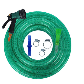 PVC Braided Water Hose (1/2 inch), 8 Pattern Nozzle Sprayer, 1 Tap Adapter, 3 Clamps & Connector