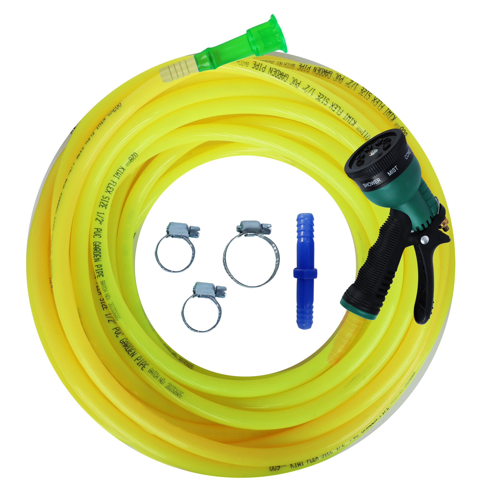 Utkarsh PVC Colour Petrol Garden Water Hose Pipe (Size: 1/2") with 8 Pattern Nozzle Sprayer, 1 Tap Adapter, Connector & 3 Clamps for Garden, Car Wash, Floor Clean, Pet Bath, Easy to Connect Indoor/Outdoor Use (Multicolour)