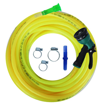 PVC Petrol Water Hose (1/2 inch), 8 Pattern Nozzle Sprayer, 1 Tap Adapter, 3 Clamps & Connector