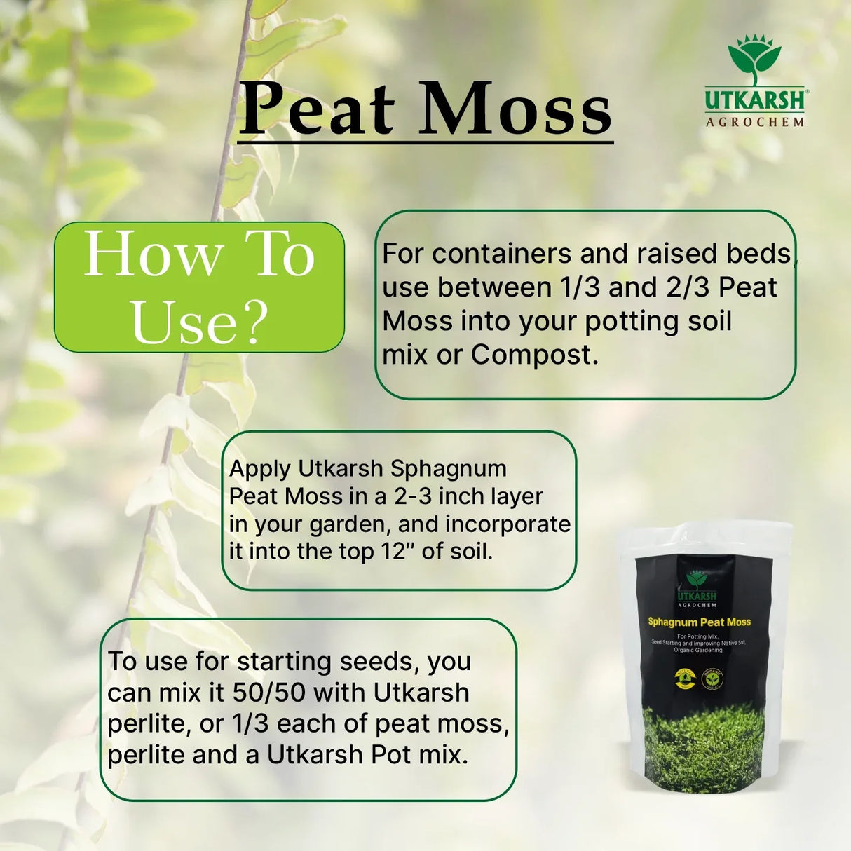 Peat Moss (For Potting Mix, Seed Starting and Improving Native Soil, Organic Gardening) - Utkarsh Agrochem Pvt ltd. 