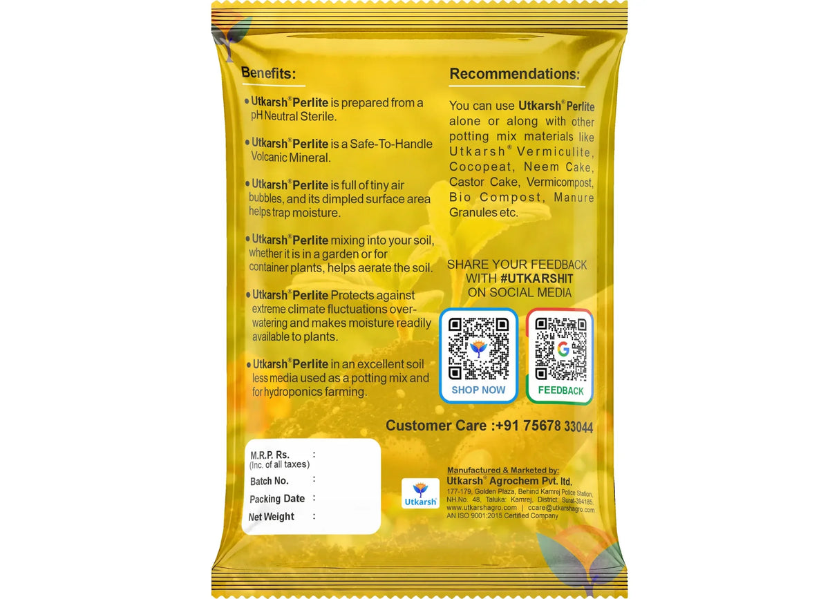 Perlite for Plants Growth, Home Terrace Garden, Indoor & Outdoor Plants, Hydroponics & Horticulture, Conditioner for Potting Soil Mix, Enhances Drainage & Aeration | Size: 2 - 7 mm - Utkarsh Agrochem Pvt ltd. 