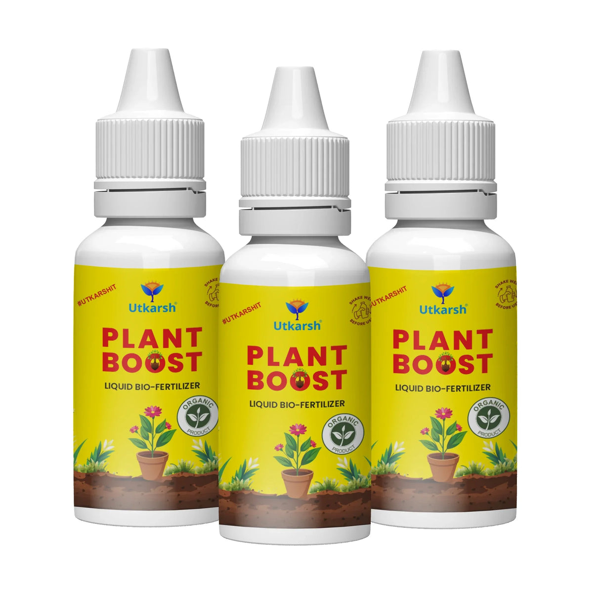 Plant Boost - Liquid Bio Fertilizer, Organic Growth Booster for Faster, Healthier Home Garden Plants, Ideal for Vegetables, Flowers, Herbs & Promotes Healthy Roots (Pack of 3 of 50 ml) - Utkarsh Agrochem Pvt ltd. 