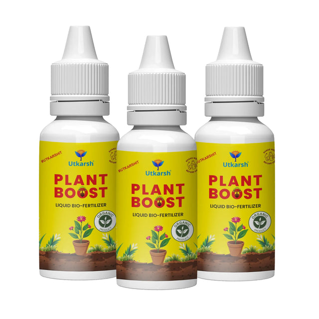 Plant Boost - Liquid Bio Fertilizer, Organic Growth Booster for Faster, Healthier Home Garden Plants, Ideal for Vegetables, Flowers, Herbs & Promotes Healthy Roots (Pack of 3 of 50 ml) - Utkarsh Agrochem Pvt ltd. 