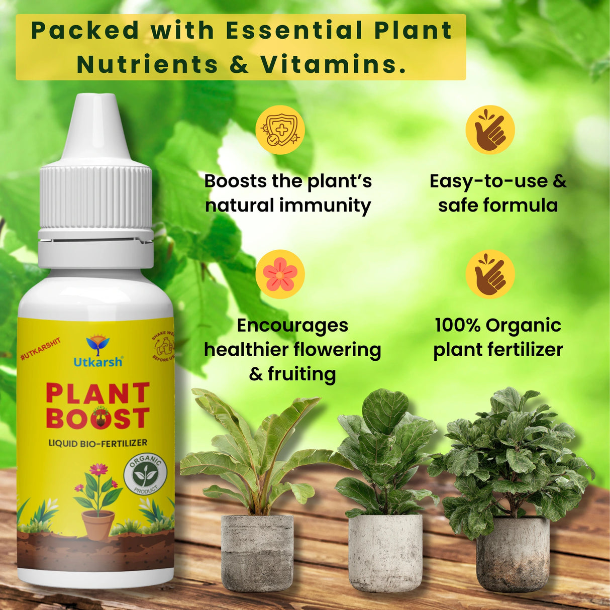 Plant Boost - Liquid Bio Fertilizer, Organic Growth Booster for Faster, Healthier Home Garden Plants, Ideal for Vegetables, Flowers, Herbs & Promotes Healthy Roots (Pack of 3 of 50 ml)