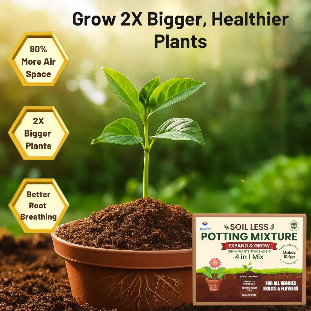 10Kg Soil Less 4 in 1 Potting Mixture - Cocopeat, Exfoliated Vermiculite, Neem Khad, Organic Plant Food | Pot Mix for Home Gardening or Terrace Garden - Utkarsh Agrochem Pvt ltd. 
