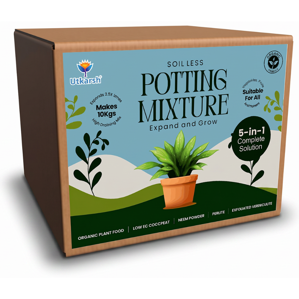 Utkarsh 5-in-1 Soil Less Potting Mixture- Makes 10Kg Fluffy Soil for Plants Home Garden | 3.75 Kg Dry Items- Cocopeat, Vermiculite, Neem Khad, Organic Compost & Perlite - Potting Soil Mix for Plants
