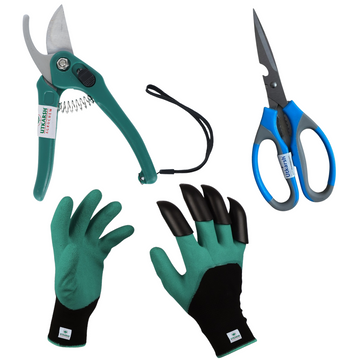 Garden Pruner Cutters, Scissors & ABS Gloves - 3 Pcs | Plant Branch Cutting Scissors for Gardening | Garden Plant Cutter Tools & Grass Pruning Accessories | Tools for Home Garden Kit