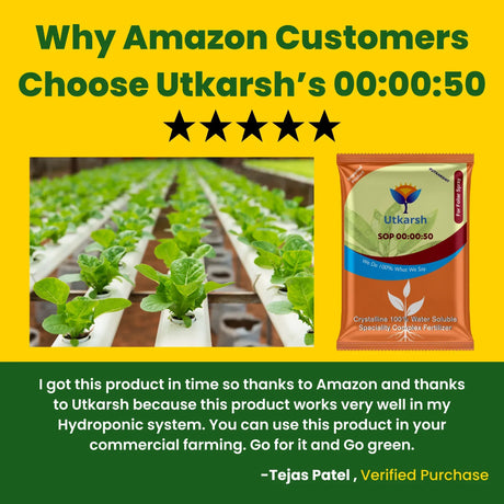 SOP 00 00 50 - Potassium Sulphate for Plants Growth, 100% Water Soluble Powder, Foliar Spray Nutrition | NPK Fertilizers for Home Garden & Crops - 25 Kg Bag - Utkarsh Agrochem Pvt ltd. 