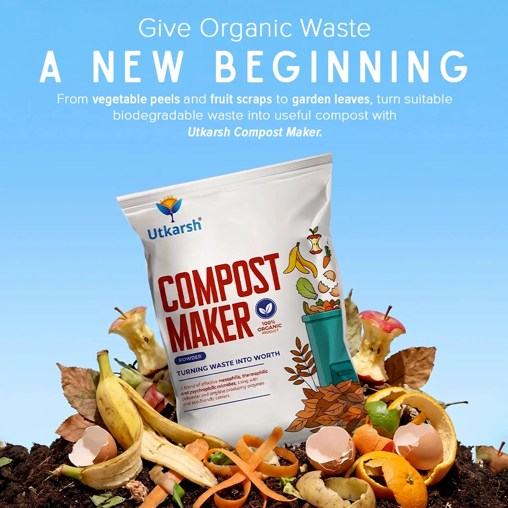 Compost Maker Powder for Home Garden | Fast-Active Natural Organic Waste Decomposer for Kitchen Waste, Vegetable & Fruit Scraps | Easy-to-Use, Odor-Free Compost Starter Powder