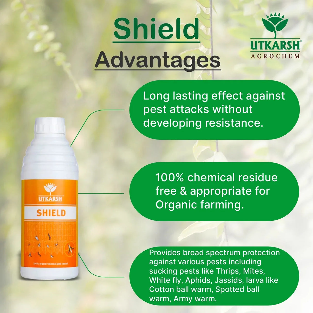Shield | 100% Organic Botanical Pest Control, Natural Plant Protector | Compatible with all kinds of Chemical Fertilizer, Bio Pesticide and Bio Fungicide - Utkarsh Agrochem Pvt ltd. 