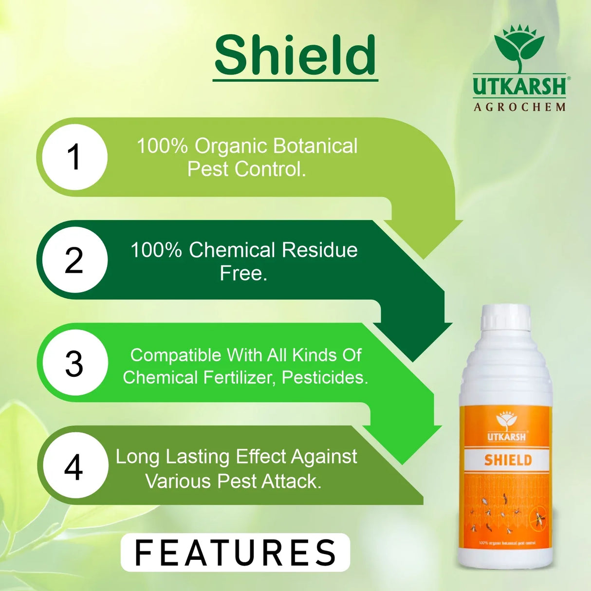 Shield | 100% Organic Botanical Pest Control, Natural Plant Protector | Compatible with all kinds of Chemical Fertilizer, Bio Pesticide and Bio Fungicide - Utkarsh Agrochem Pvt ltd. 