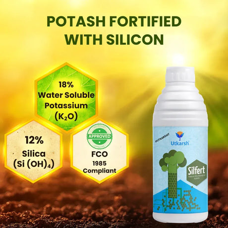 Potash Fortified with Silicon, Enhances Silica Absorption in Plants, Growth Boost for Yields, Vegetables, Improves Fruit Quality & Develops White Root | Silfert - 20 Litre - Utkarsh Agrochem Pvt ltd. 