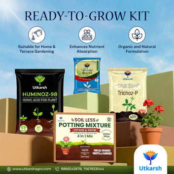Starter Combo Kit For Beginners: 4-in-1 Soil Less Potting Mixture (3.65Kg), Huminoz-98 (250gm), NPK 19 19 19 (250gm) & Trichoz-P (250gm), Pack of 1