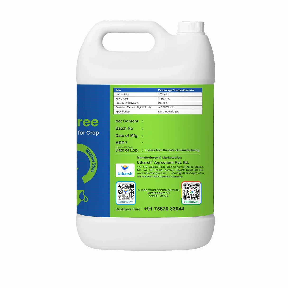 Stress Free (Anti-stress Solution for Crops) Biostimulant - 20 Litre - Utkarsh Agrochem Pvt ltd. 