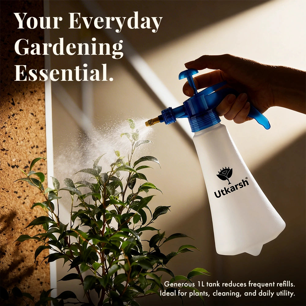 Pressure Spray Bottle for Plants (1 Liter) - White | Efficient Water Spray Bottle with Adjustable Nozzle, Ideal Garden Sprayer for Indoor and Outdoor Plant Care, Pack of 1