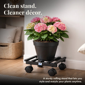 Metal Plant Stand with Wheels | Heavy Duty Pot Holder For Home, Balcony & Garden | Square Metal Flower Pot Trolley For Indoor Outdoor Use | Black