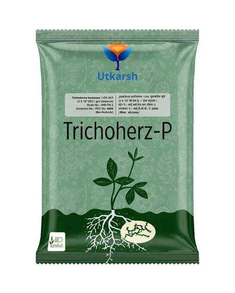 Trichoderma Harzianum 1% WP 2 x 10^6 CFU/gm min. Bio Fungicides for Plants, Crops and Home Gardening - Trichoherz-P - Utkarsh Agrochem Pvt ltd. 