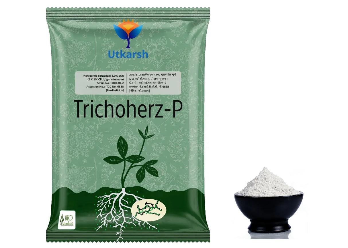 Trichoderma Harzianum 1% WP 2 x 10^6 CFU/gm min. Bio Fungicides for Plants, Crops and Home Gardening - Trichoherz-P - Utkarsh Agrochem Pvt ltd. 