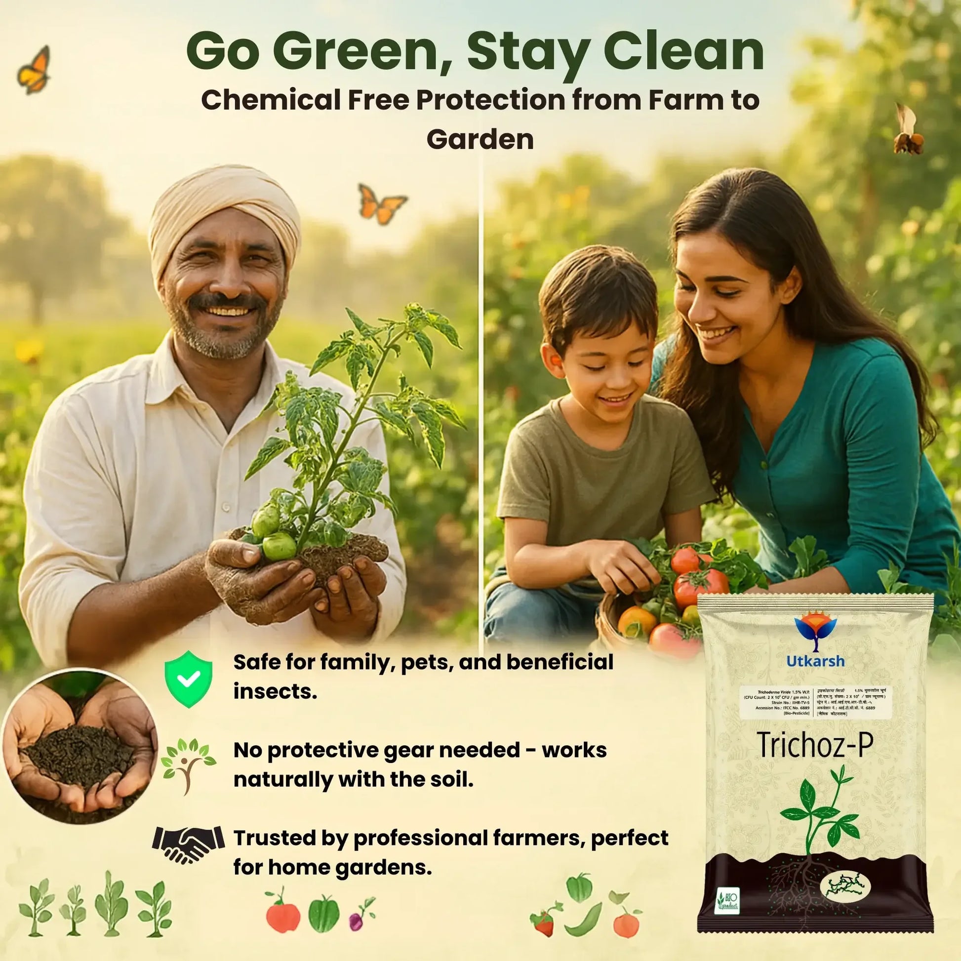 Trichoderma Viride 1.5% W.P.: 2 x 10^6 CFU/gm min. Bio Fungicide for Plants, Crops and Home Gardening - Trichoz-P - Utkarsh Agrochem Pvt ltd. 
