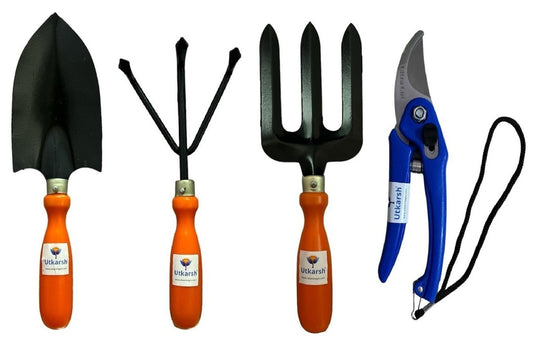 Big Trowel, Fork, Cultivator, Pruner Cutters- Set of 4 Tools