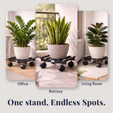 Metal Plant Stand with Wheels | Heavy Duty Pot Holder For Home, Balcony & Garden | Square Metal Flower Pot Trolley For Indoor Outdoor Use | Black