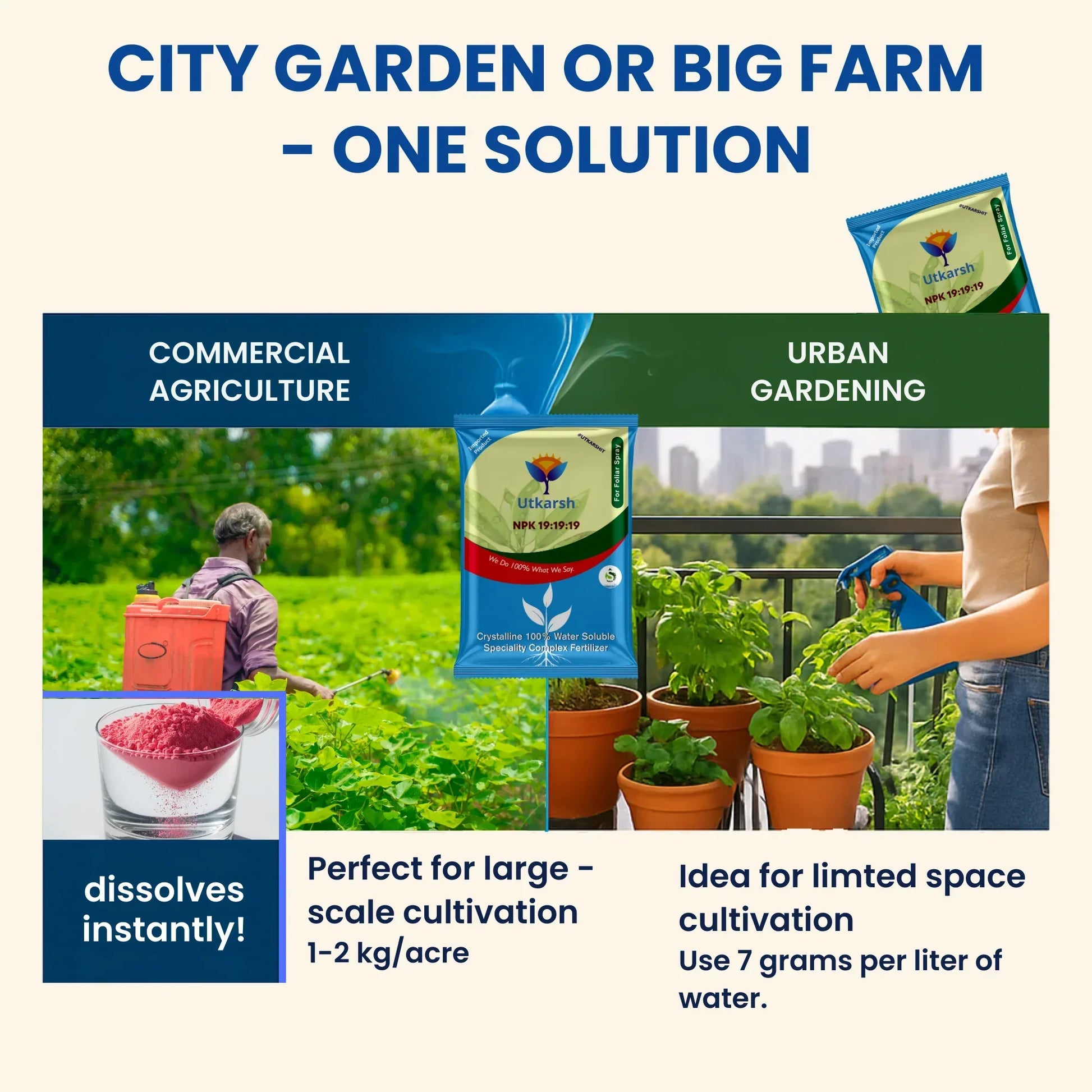 NPK 19 19 19 Fertilizer for Plants Growth | 100% Water Soluble | Complete Plant Food for Home Garden, Boosts Plant Health and Flowering - Utkarsh Agrochem Pvt ltd. 