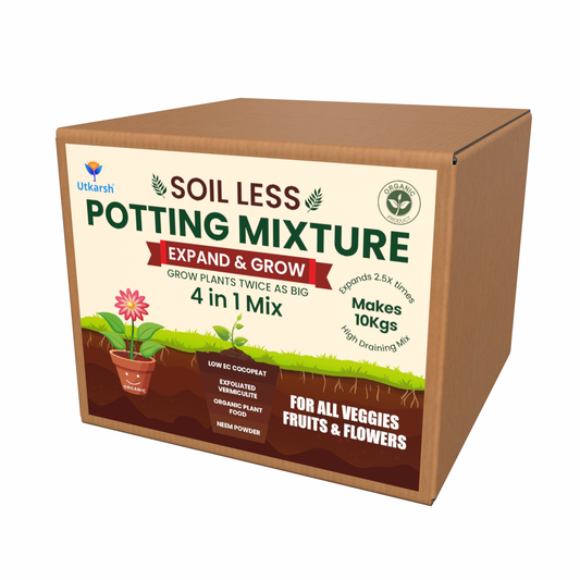10Kg Soil Less 4 in 1 Potting Mixture - Cocopeat, Exfoliated Vermiculite, Neem Khad, Organic Plant Food | Pot Mix for Home Gardening or Terrace Garden
