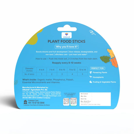 Plant Food Bloom Sticks for Flowers - Pack of 15 Sticks | Natural & Organic Nutrition for Indoor & Outdoor Home Garden Flowering Plants | Multi-Purpose Natural Plant Growth Booster - Utkarsh Agrochem Pvt ltd. 