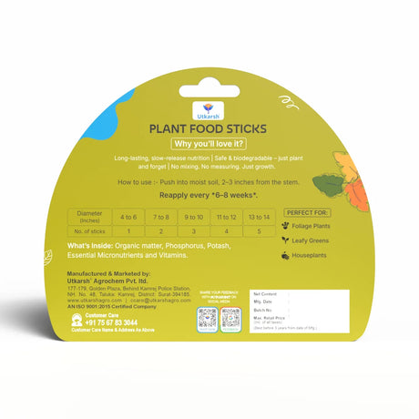Plant Food Foliage Sticks for Green Leaves - Pack of 15 Sticks | Natural & Organic Nutrition for All Indoor & Outdoor Home Garden Plants | Multi-Purpose Natural Plant Growth Booster - Utkarsh Agrochem Pvt ltd. 
