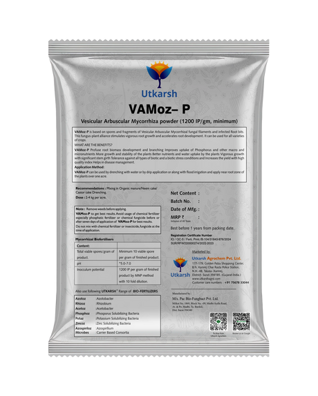 Mycorrhiza with 100 IP/gm, Bio Fertilizers for Healthy Plants, Vigorous Stem Girth, Enhances Nutrient Absorption, Water Uptake & Soil Aeration | VAMoz-P - Utkarsh Agrochem Pvt ltd. 