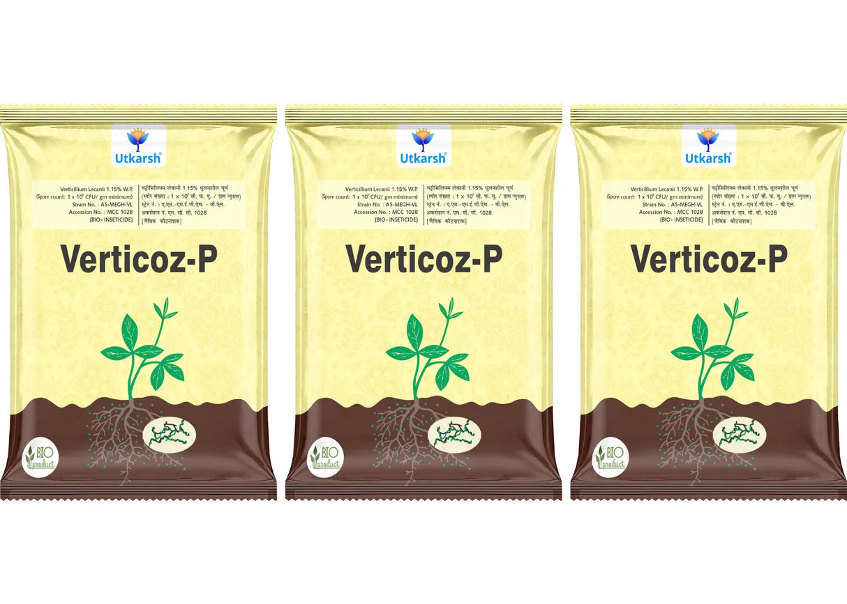 Verticillium Lecanii 1.15% W.P. 1 x 10 ^ 8 CFU/gm min. Bio Insecticides for Plants, Crops and Home Gardening - Verticoz-P - Utkarsh Agrochem Pvt ltd. 