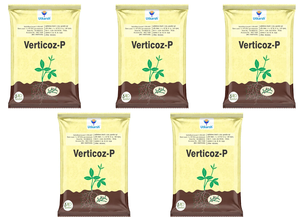 Verticillium Lecanii 1.15% W.P. 1 x 10 ^ 8 CFU/gm min. Bio Insecticides for Plants, Crops and Home Gardening - Verticoz-P - Utkarsh Agrochem Pvt ltd. 
