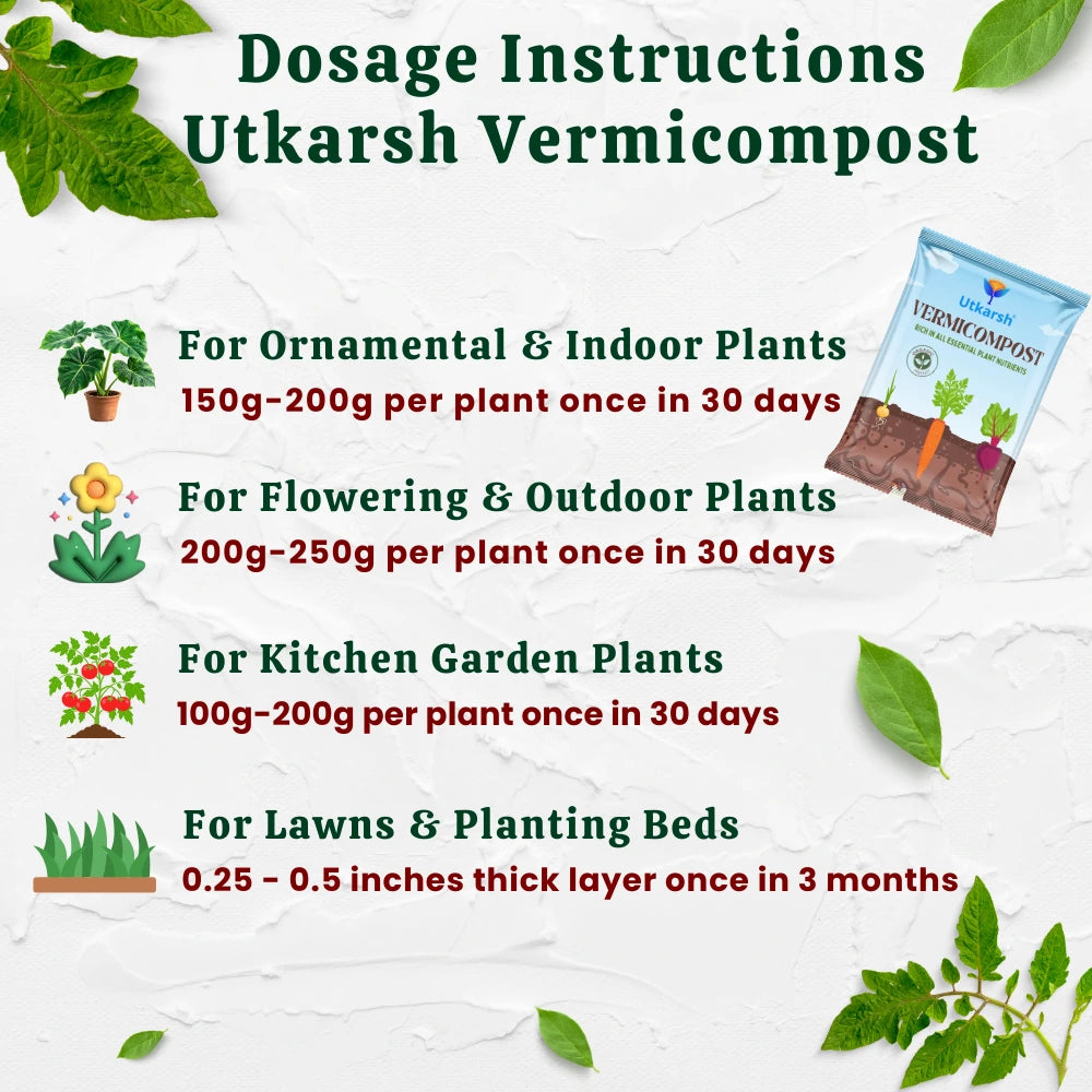 Vermicompost, 100% Natural Organic Fertilizer Manure for Plants, Nutrient Rich Compost for Home Garden, Ideal for All Gardening Use, Improves Plant Health, Water Retention & Soil Quality