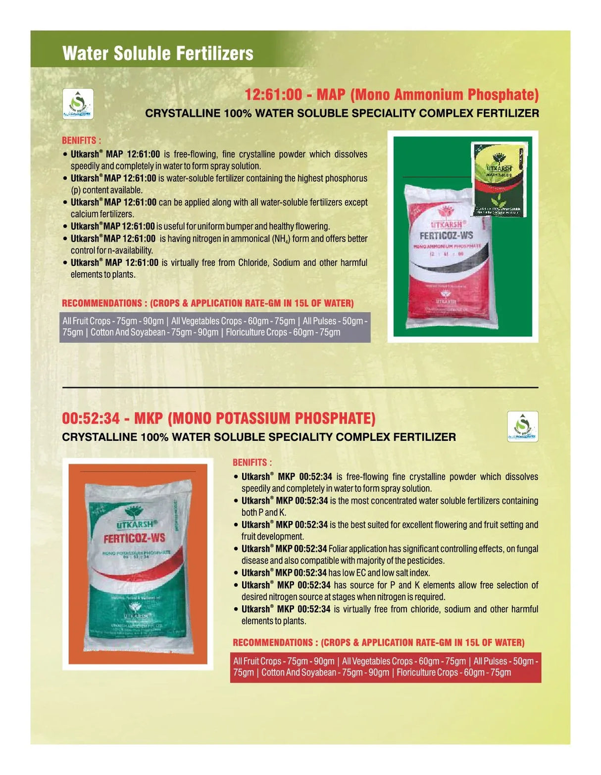 UTKARSH Water Soluble Fertilizers Brochure - Utkarsh Agrochem Pvt ltd. 