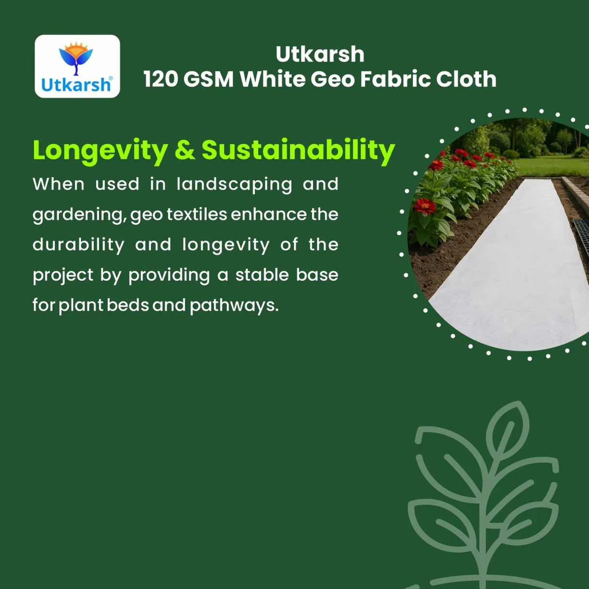 120 GSM Geo Textile White Cloth / Geotextile Non-Woven Fabric Cloth for Sub-Surface Drain / Terrace Garden - Utkarsh Agrochem Pvt ltd. 
