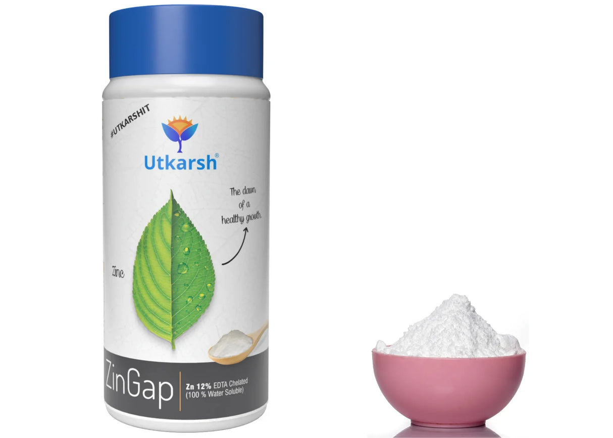 Zinc - 12% EDTA Chelated, 100% Water Soluble Fertilizers for Plants, Micronutrient for Green Foliage, Home Garden, Plant Growth Booster | ZinGap - Utkarsh Agrochem Pvt ltd. 
