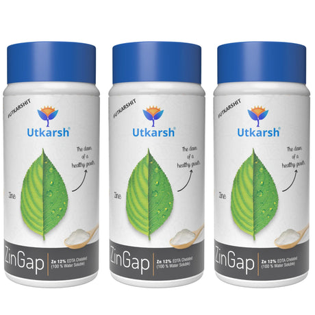 Zinc - 12% EDTA Chelated, 100% Water Soluble Fertilizers for Plants, Micronutrient for Green Foliage, Home Garden, Plant Growth Booster | ZinGap - Utkarsh Agrochem Pvt ltd. 