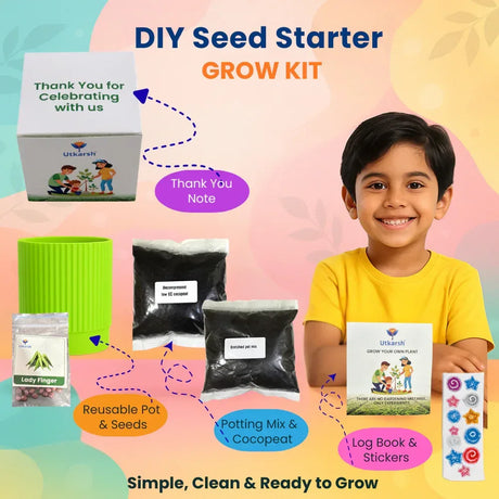 Seed Starter DIY Grow Kit for Gifting | Best Eco-Friendly Return Gift Ideas for Kids & Beginners | Easy to Grow it Yourself Gardening Set for Home & Kitchen Garden | Pack of 1 - Utkarsh Agrochem Pvt ltd. 
