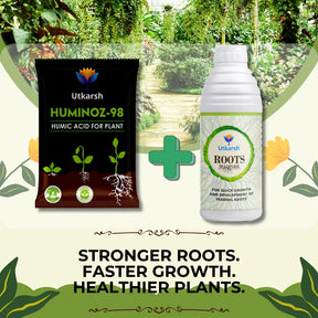 FAST ROOT FORMATION COMBO - Stronger Roots, Faster Growth, Healthier Plants - Huminoz-98 (Humic + Fulvic Acids) + Roots Multiplier - Utkarsh Agrochem Pvt ltd. 