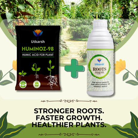 FAST ROOT FORMATION COMBO - Stronger Roots, Faster Growth, Healthier Plants - Huminoz-98 (Humic + Fulvic Acids) + Roots Multiplier - Utkarsh Agrochem Pvt ltd. 