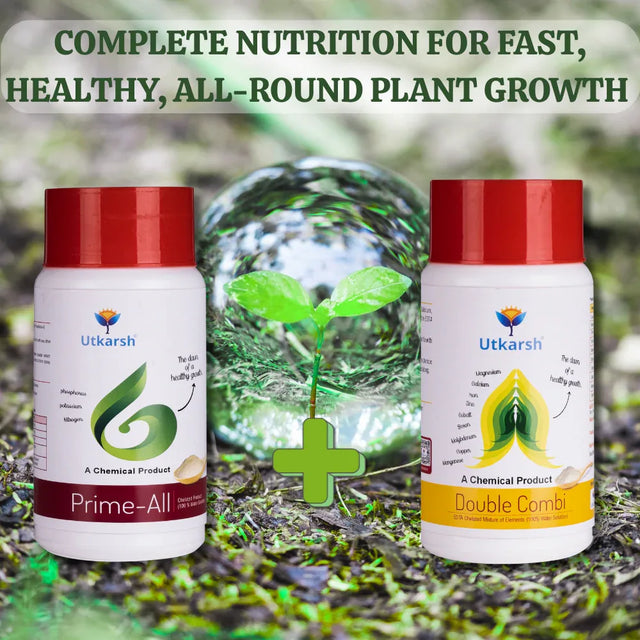 ALL NUTRIENT COMBO - Complete Nutrition for Fast, Healthy, All-Round Plant Growth - Prime All (NPK 10-10-10) + Double Combi (250gm Each) - Utkarsh Agrochem Pvt ltd. 