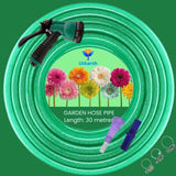 Heavy Duty PVC Braided Green Water Hose Pipe - 0.5 inch Diameter, with 8-Mode Spray Gun, 1 Tap Adapter, Connector & 3 Clamps for Garden, Car Wash, Floor Clean, Pet Bath, Indoor/Outdoor