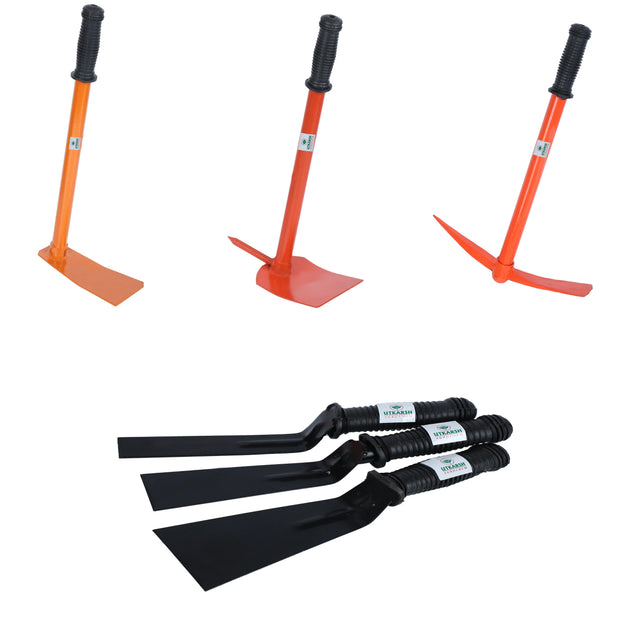 Pickaxe (Tiller), Hand Hoes with Prongs, 1, 2 & 3 Inch Khurpis- Combo of 6 - Utkarsh Agrochem Pvt ltd. 