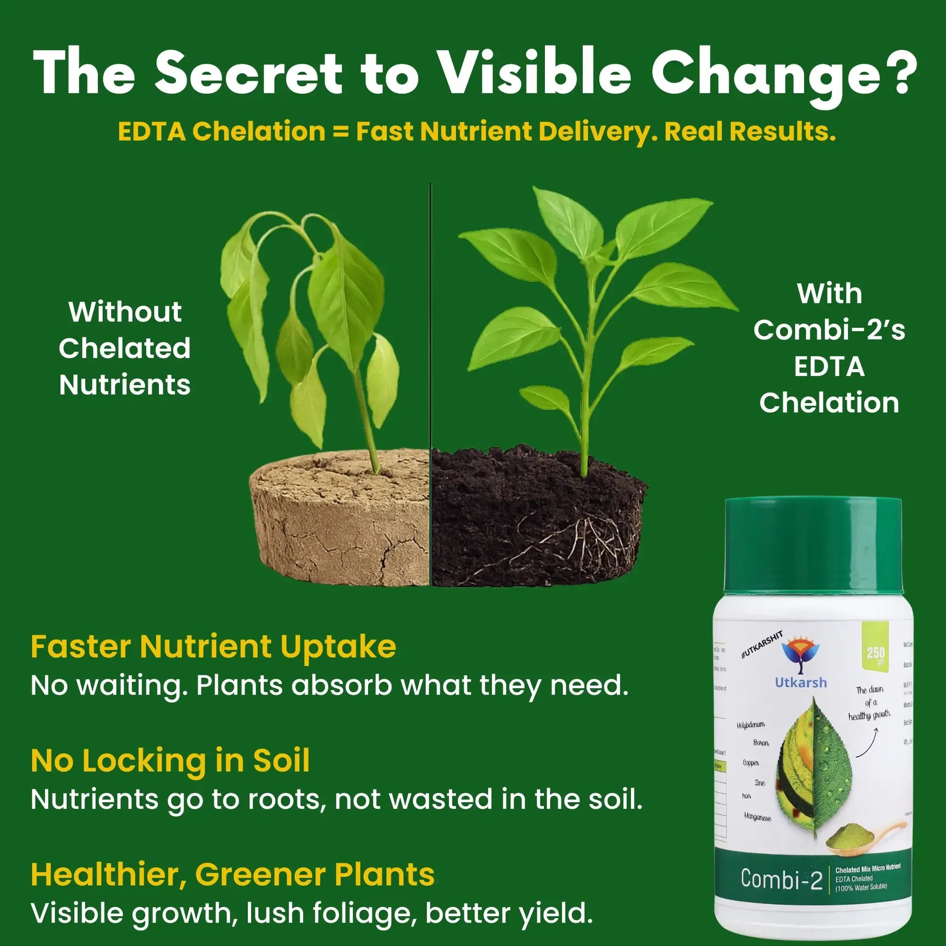 Combi - 2 (EDTA Chelated Fertilizers, Mix Micronutrient) Prevents Mix Crop Deficiencies, Keeps Plants/Home Garden Healthy, Improves Crop Yield & Quality - Utkarsh Agrochem Pvt ltd. 