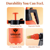 Spray Pump for Plants 2 L - Orange | Garden Sprayer with Adjustable Brass Nozzle | Plastic Water Spray Bottle for Gardening, Car & Bike Wash | Leak-Proof, Easy-Fill Water Sprayer, Pack of 1