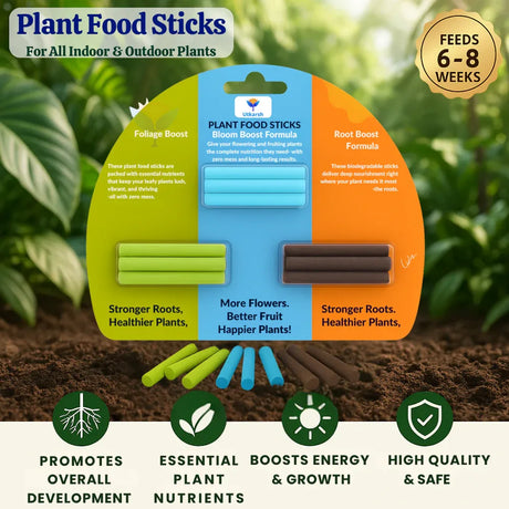 Plant Food Sticks Combo - Root, Foliage & Bloom- Pack of 15 Sticks (5 each) | Natural & Organic Nutrition for All Indoor & Outdoor Home Garden Plants | Multi-Purpose Plant Growth Booster - Utkarsh Agrochem Pvt ltd. 