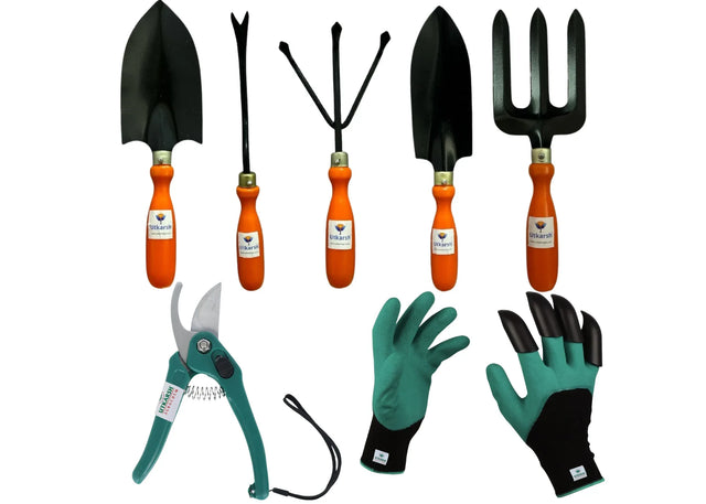 Home Garden Tools: 7 Pcs Gardening Tools Kit - Cultivator, Fork, Trowels, Weeder, ABS Garden Gloves, Pruner Cutter - Durable Stainless Steel Gardening Items for Indoor and Outdoor Use - Utkarsh Agrochem Pvt ltd. 